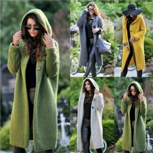 New Autumn/Winter Cashmere Cardigan – Women's Loose Long Sleeve Sweater, Solid Color Knitted & Thickened Top