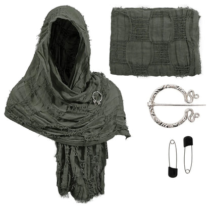 Medieval Pirate Hood Scarf – Retro Black, Brown & Green Cloak Wrap for Renaissance, Halloween & Masquerade Costume