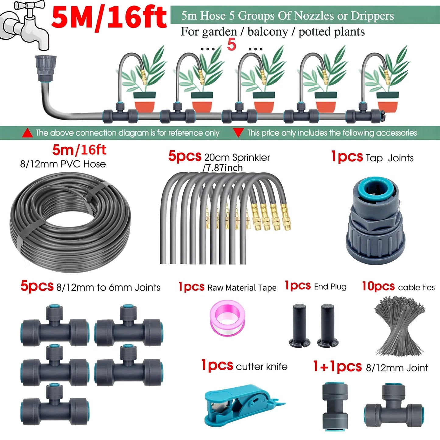 Adjustable Brass Fogging Spray Kit – 3/8" Flexible PE Hose Quick Connect Cooling & Dusting Garden Watering System