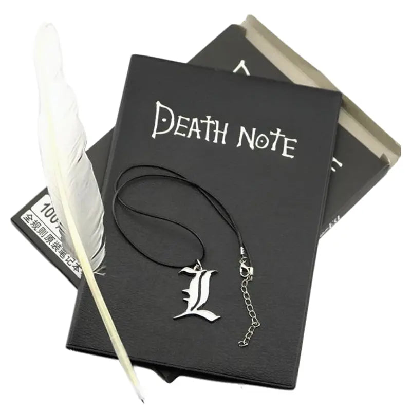 A5 Anime Notebook Set – Leather Journal, Feather Pen, Animation Art Writing Notepad with Necklace
