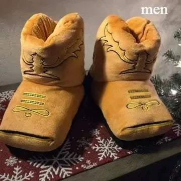 Cowboy Boot Slippers - Plush Western-Style Fuzzy House Boots for Adults