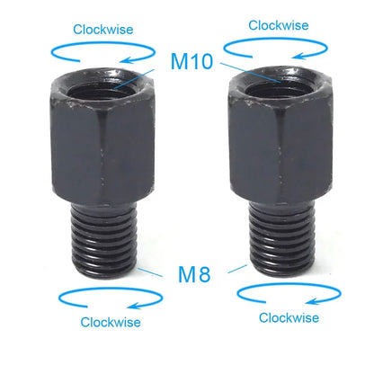 Pair Black Motorcycle Mirror Adapters M10 & M8 – 8mm/10mm Rearview Mirror Conversion Bolts, Left & Right Thread