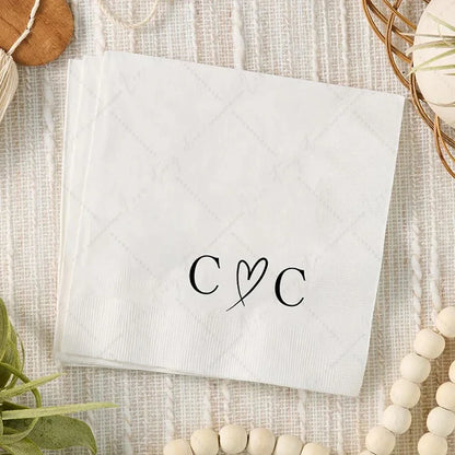 50pcs Personalized Wedding Cocktail Napkins – Custom Initials & Pet Portrait Dinner Party Decor