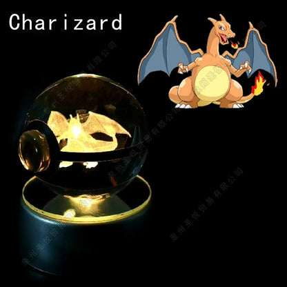 Pokémon Crystal Ball Night Light - 3D Pikachu Gengar Mewtwo Glass Lamp Statue Kids Birthday Gift