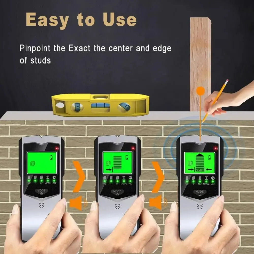 SH402 5-in-1 Wall Stud Finder Sensor and LCD Electronic Detector - Detects Wall Studs, Wood, Metal, AC Live Wires, Edge, and Center