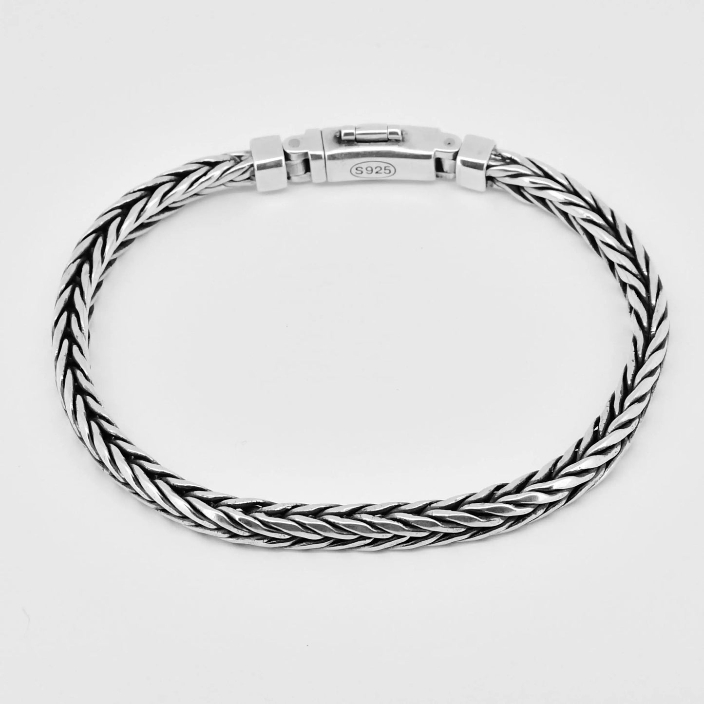 100% S925 Sterling Silver Handmade Woven Bracelet — Retro Domineering Style for Men & Women, Pure Silver Jewelry