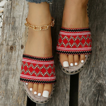 Bohemian Weave Women's Platform Slippers – Handmade Espadrille Sandals, Summer 2023 Beach & Casual Heels