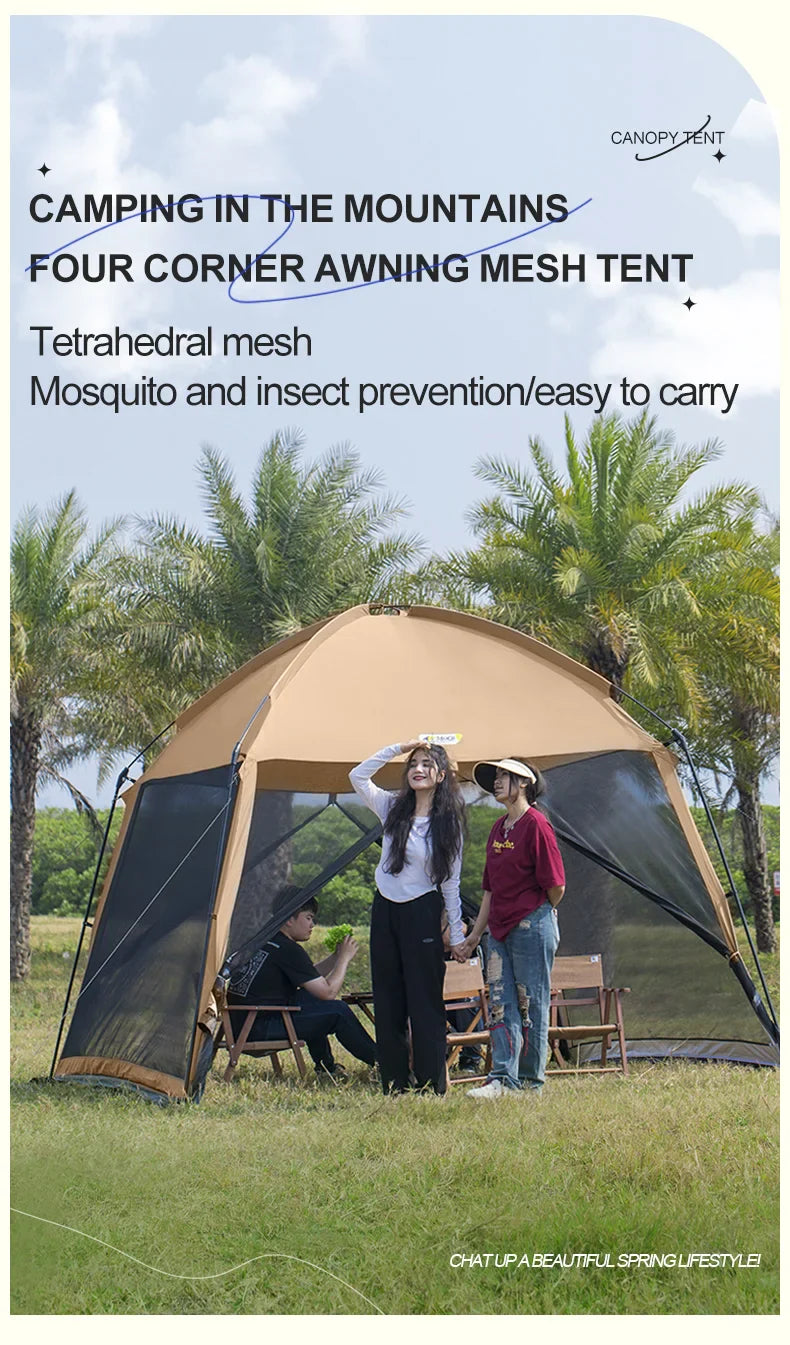 Outdoor Camping Mesh Tent – Rainproof, Sunscreen, Mosquito-Proof, Picnic & Beach Sunshade for 10 People