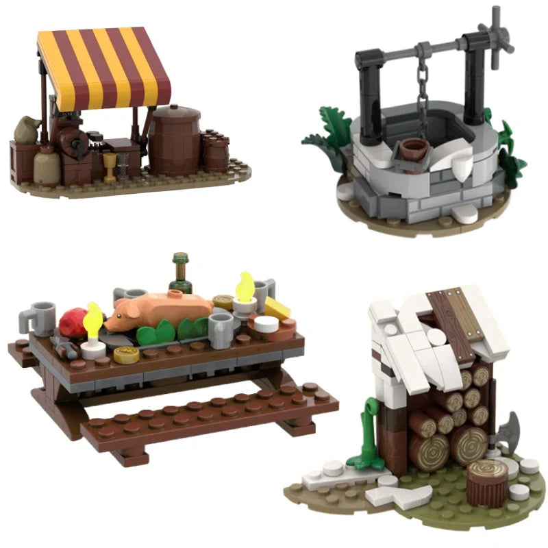 Spot MOC Small Particle Building Blocks — Dining Table & Barrel Decoration Educational Assembly Toy