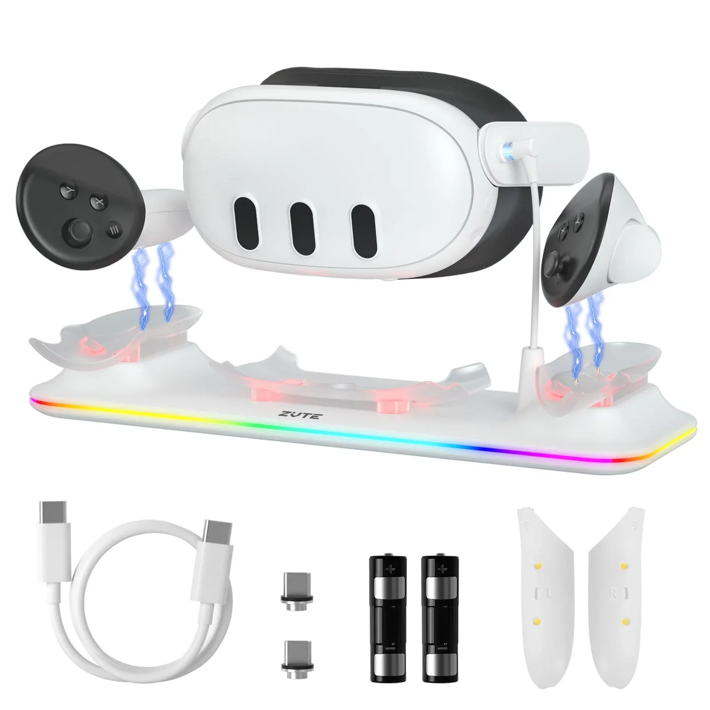 Charging Dock for Meta Quest 3 – Magnetic Charging Station for VR Headset & Controllers, Includes 2 Rechargeable Batteries