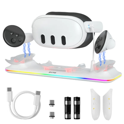 Charging Dock for Meta Quest 3 – Magnetic Charging Station for VR Headset & Controllers, Includes 2 Rechargeable Batteries