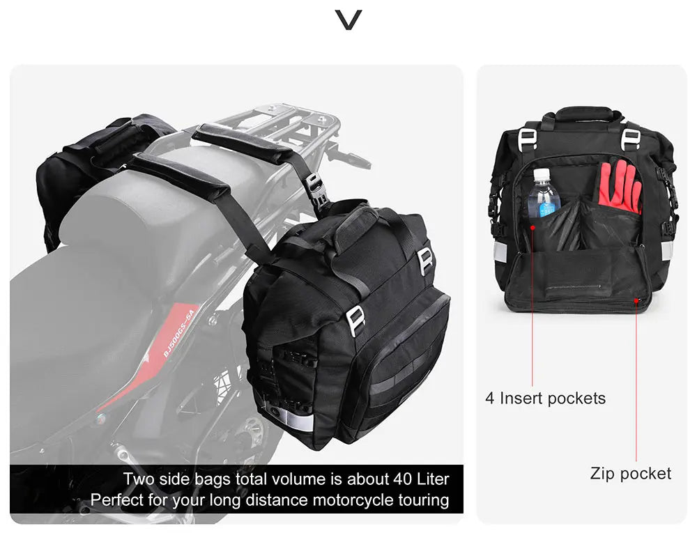 Rhinowalk Motorcycle Saddlebag 20L-30L – Universal Side Bag with Removable 100% Waterproof Inner Liner for Travel Motorbike Luggage