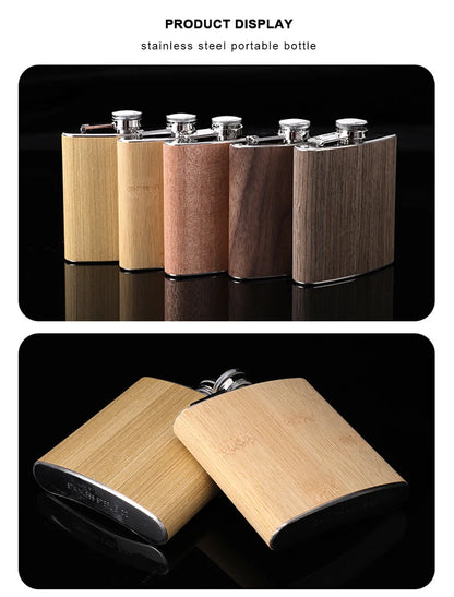 6oz Stainless Steel Hip Flask – Wood Grain Leather Wine Bottle, Portable Russian Flag Outdoor Flagon Gift for Men