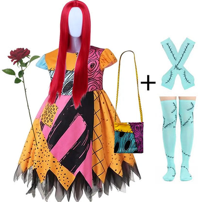 Jack Skellington & Sally Kids Costume - Halloween Cosplay Dress-Up Outfit for Girls & Boys