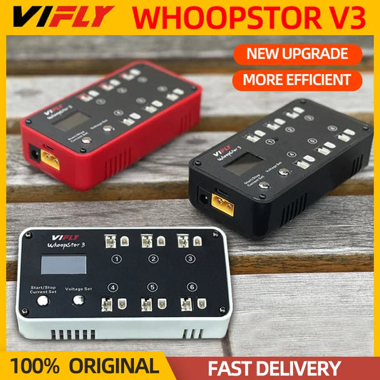 VIFLY WhoopStor 3 V3 Battery Charger & Discharger — 6-Port 1S LiPo/LiHV Storage with LCD, Type-C, DC & TX60 for RC FPV