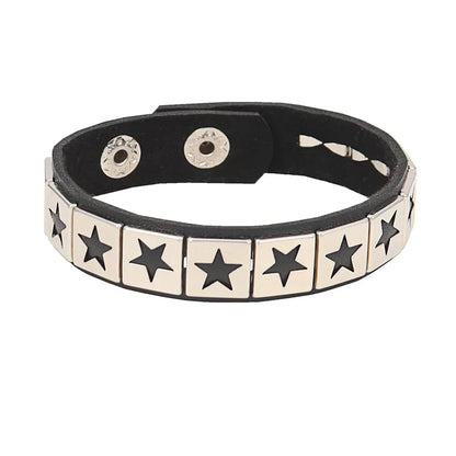 Punk Rock Hip Hop PU Leather Bracelet – Unisex Skull, Pentagram & Rivet Chain Bracelet, Trendy Party Jewelry Accessory