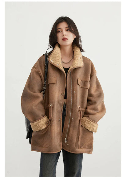 CHIC VEN Women's Reversible Jacket – Thick Suede, Motorcycle Style, Loose Fit Winter & Autumn Outerwear 2023
