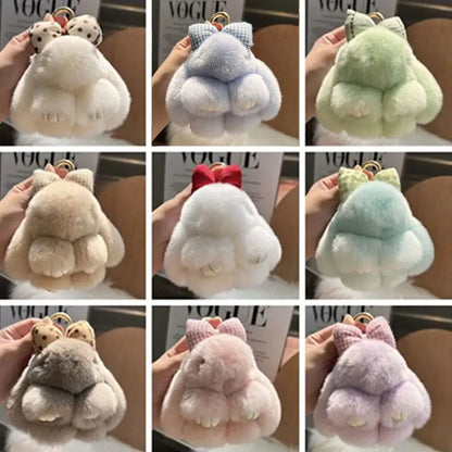 Cute Fluffy Bunny Fur Keychain – Plush Pom Pom Bag Charm and Car Key Ring with Hair Bow