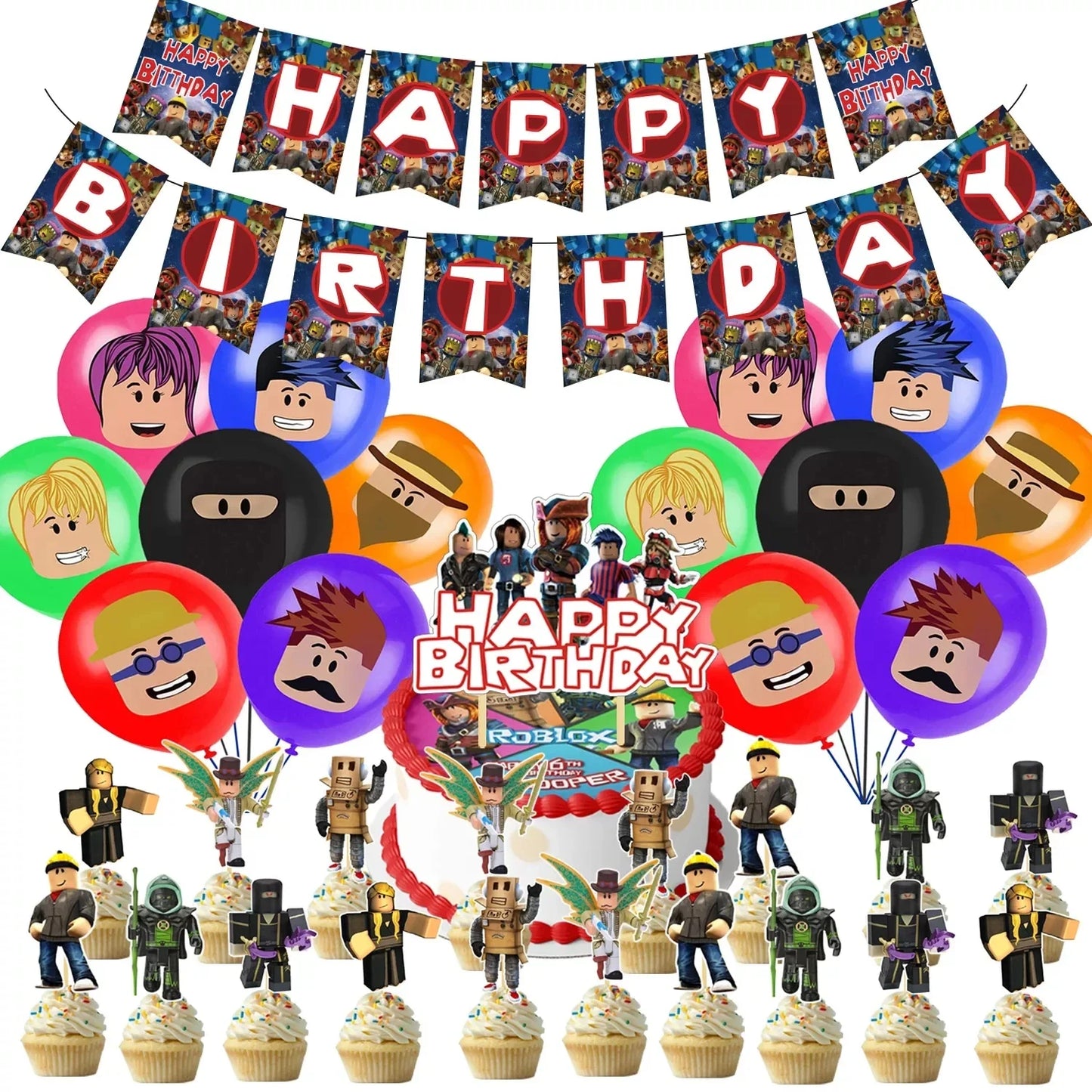 Hot Robot Roblox Kids Party Supplies Set – Disposable Tableware with Paper Plates, Cups, Balloons for Birthday & Baby Shower Decorations