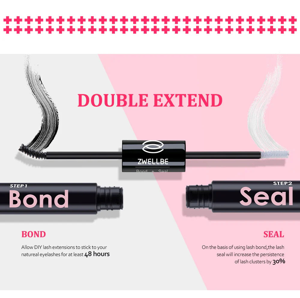 Lash Bond, Seal, and Remover Kit – Waterproof Cluster Eyelash Glue, Strong Hold, Fast Removal for DIY Extensions