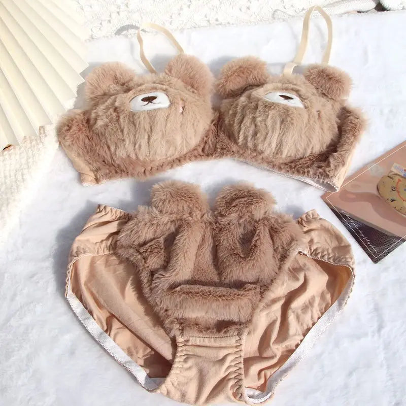 Soft Cute Bear  Lingerie — Autumn Winter Plush Cartoon Bra for Women