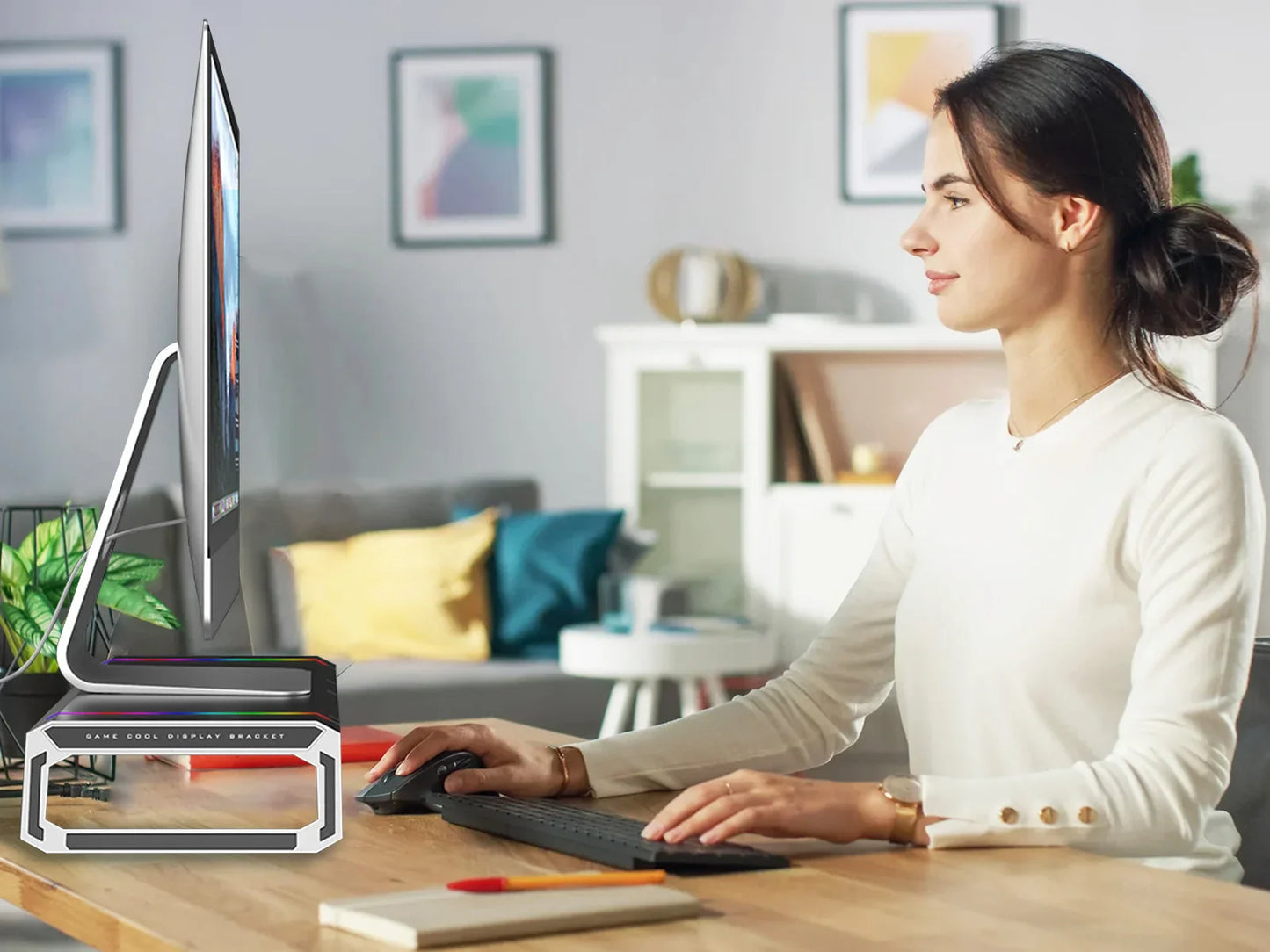 Hot Sell Aluminum PC Monitor Stand with 4 USB Ports & Keyboard Storage – Laptop Stand with USB 3.0 Fast Charging