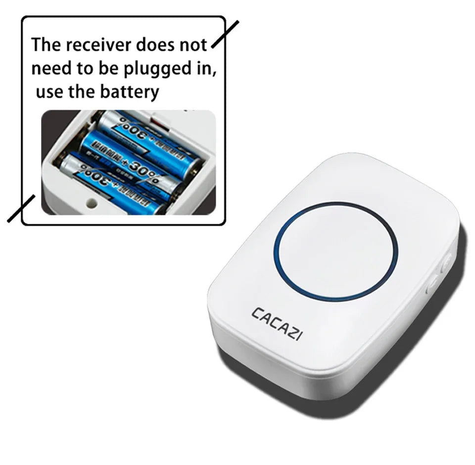 CACAZI A06 DC Battery-Operated Wireless Waterproof Doorbell – 300M Remote, 36 Chimes, Cordless Home Call Bell