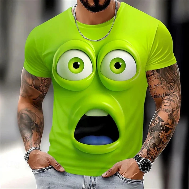 3D Funny Face T-Shirt - Men's Summer Casual Short Sleeve O-Neck Loose Streetwear Tee
