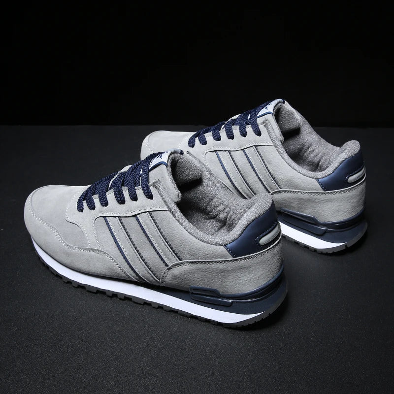 Men's Casual Artificial Leather Sneakers – Lightweight Breathable Lace-Up Flats for Spring & Outdoor Wear