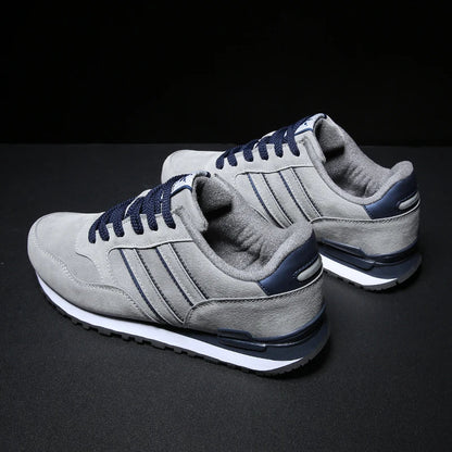 Men's Casual Artificial Leather Sneakers – Lightweight Breathable Lace-Up Flats for Spring & Outdoor Wear