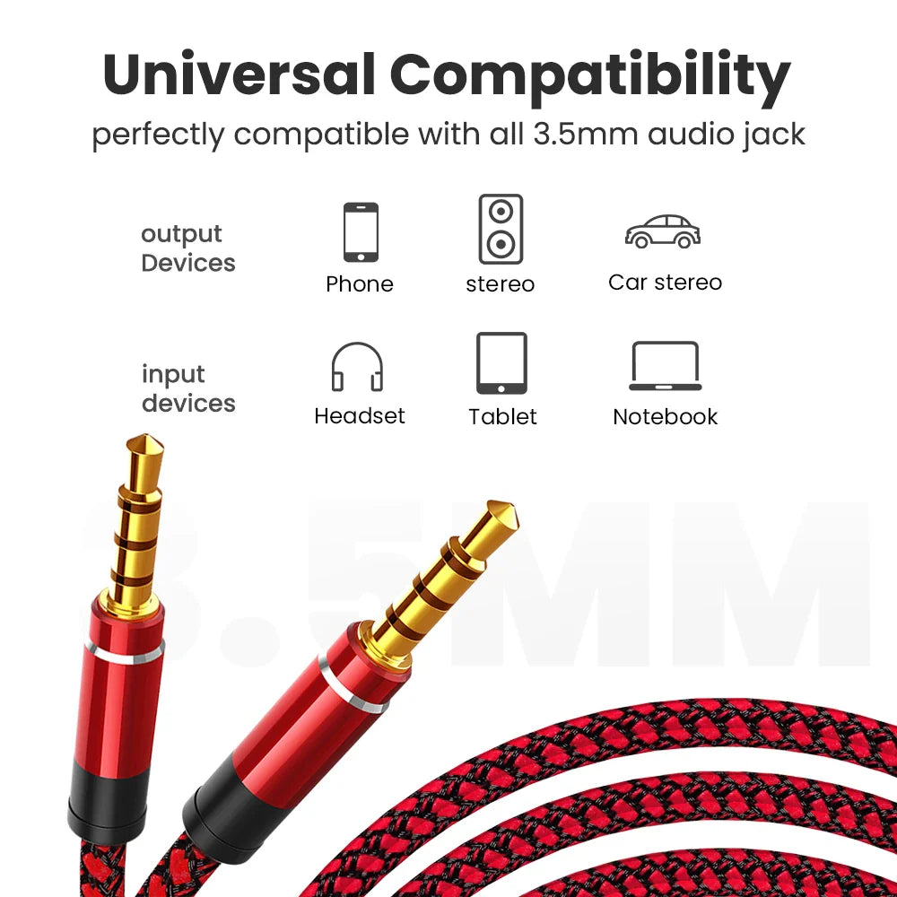 NNBILI 1.5M 3.5mm Audio Cable - Nylon Braid AUX Cable for Phone, MP3, Car Headset & Speaker Extension
