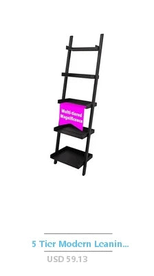 5 Tier Adjustable Bookshelf Organizer - Modern Wood & Metal Storage for Books, CDs, Movies, Garage Kits (23.62” x 11.81” x 62.2”)
