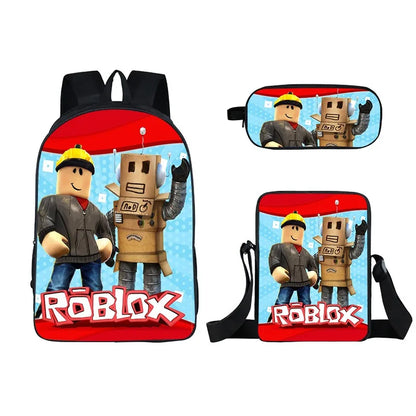 Kids Roblox 3-in-1 Backpack Set — School Bookbag, Shoulder Bag & Pencil Case Waterproof Travel Bag for Teens