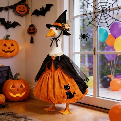 Halloween Goose Costume Set - Porch Goose Outfit with Hat, Ghost Costume & Pumpkin Basket Decoration