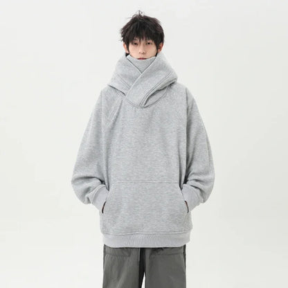 Autumn High Neck Sweatshirt for Men – Pile Collar Hoodie, Harajuku Ninja Style, Casual Sports Loose Fit Top