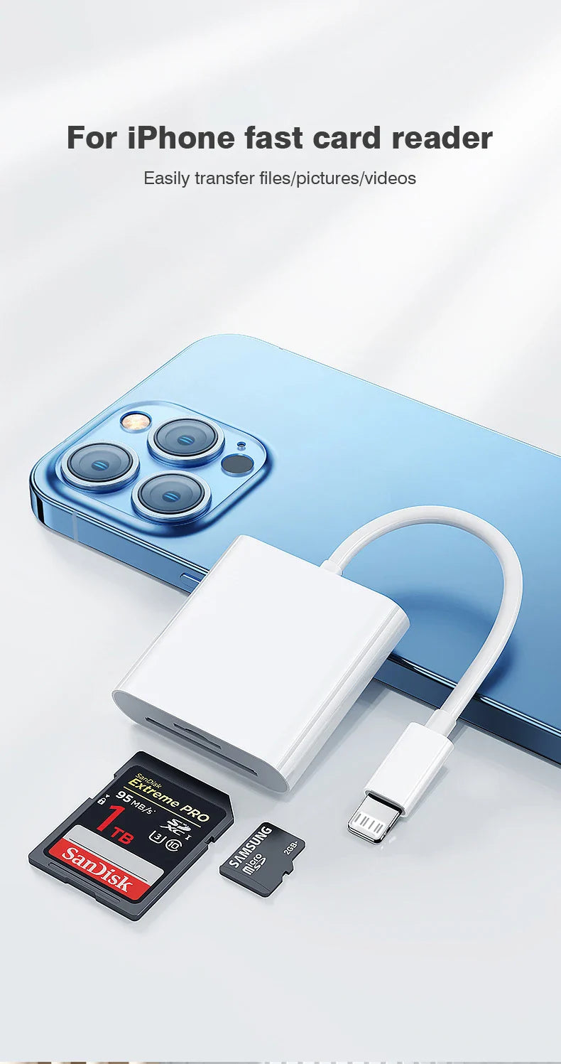 Byscoon 2-in-1 USB Lightning to TF/SD Card Reader – OTG Adapter for iPhone 14/13/12 Pro Max, Camera & Data Converter