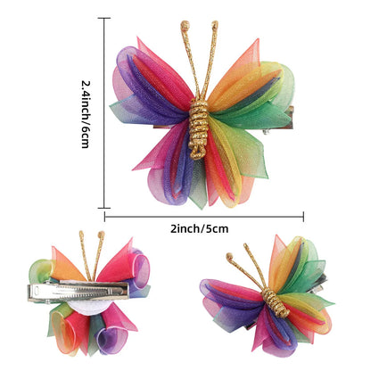 Butterfly Hair Clips with Gold Flocking - 2-Piece Gradient Gauze Hairpins for Girls