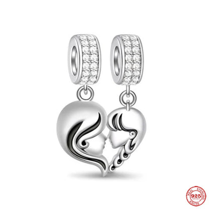 Europe 925 Silver Family Charm Pendant - Boy, Girl, Mom & Sisters Bead for Pandora Bracelet, Sparkling Dangle Jewelry