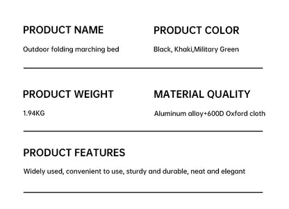 Ultra-Light Folding Camping Bed – Portable Outdoor Tent Cot for Adults, 150KG Capacity, Ideal for Hiking & Travel