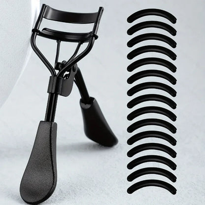 Portable Eyelash Curler - Stainless Steel Lash Curling Tool with 15 Silicone Pads