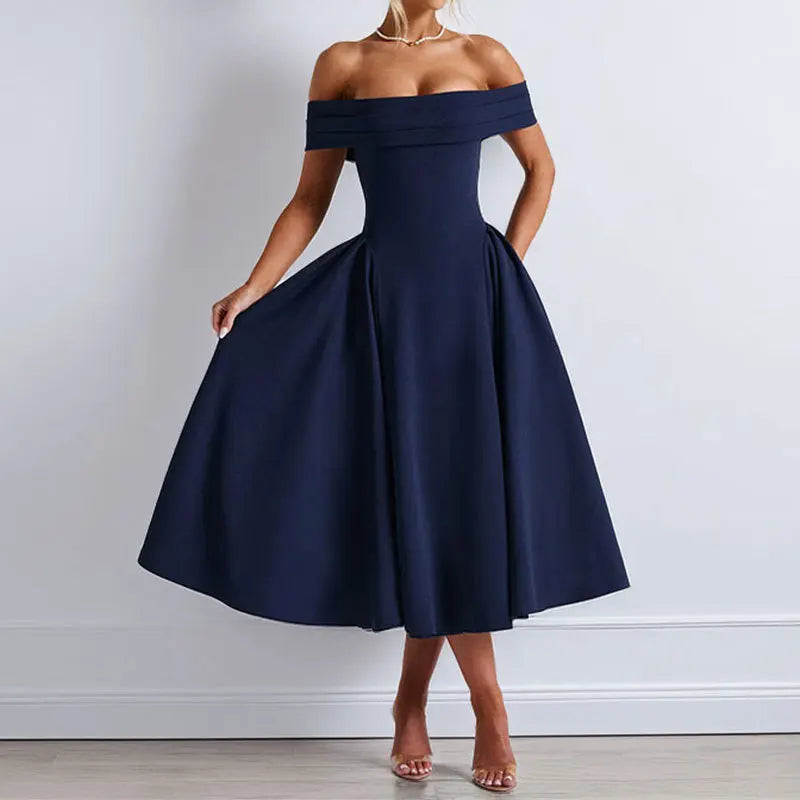 Women’s Elegant Strapless Backless Dress – Solid Color Off-Shoulder A-Line Long Formal Dress, Summer 2025