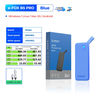 ORICO Portable USB 3.2 Gen2 External SSD for iPhone 15/Pro, Windows & Mac – Ultra Fast Lightweight Solid State Drive