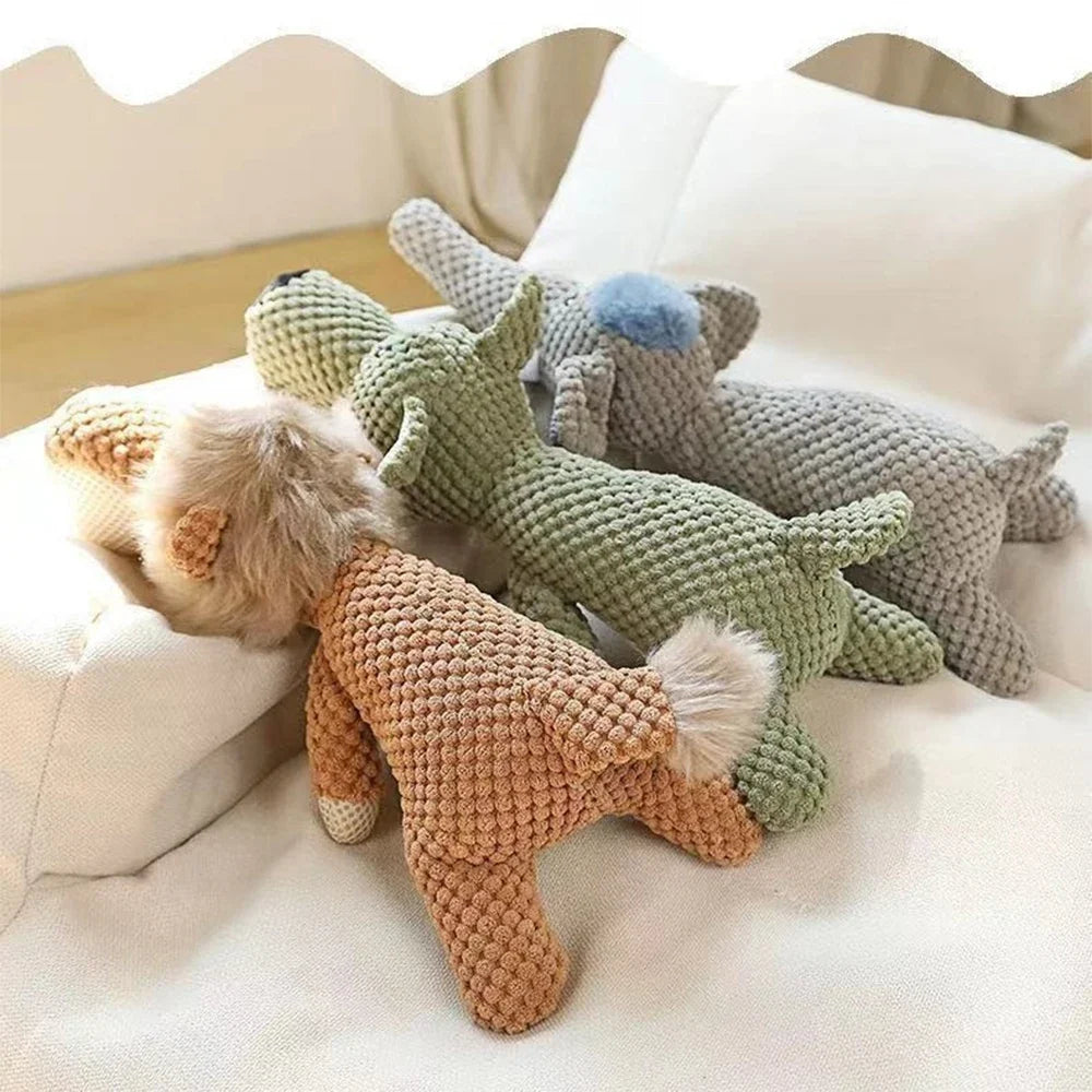 Plush Dog Chew Toy - Bite-Resistant Squeaky Teeth Cleaning Toy for Small Dogs