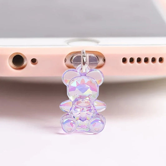 Kawaii Phone Dust Plug Charm - Acrylic Bear Jack Dust Protection Stopper, Anti-Dust Cap for Charge Port