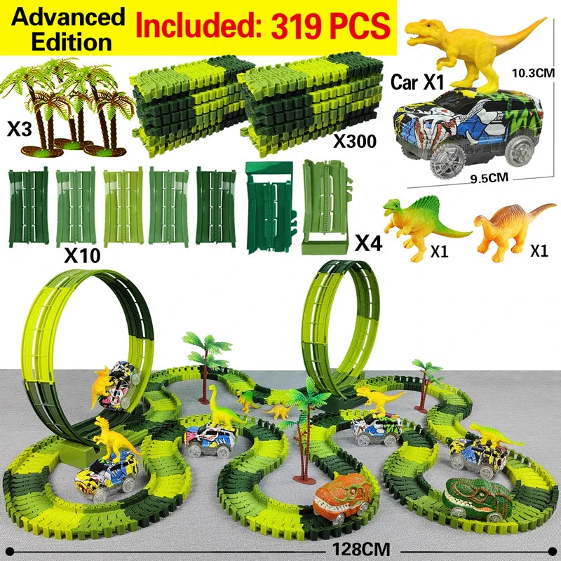 Magic Climbing Electric Dinosaur Car Track Set - Flexible Bendable Race Track with Flashing Light Car, High Quality Toy for Kids