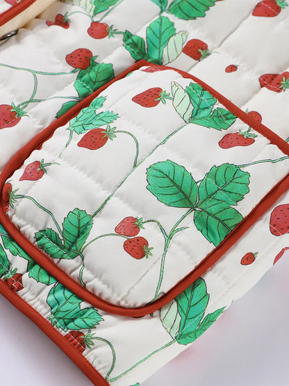 2025 Women’s Printed Quilted Padded Jacket – Collared Cotton Coat with Contrast Piped Pockets, Casual Autumn Outerwear