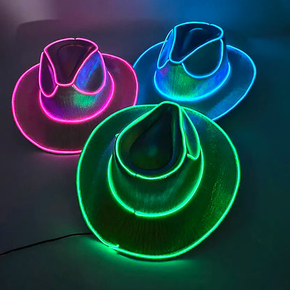 LED Glowing Cowgirl Hat - Neon Luminous Bride Hat for Holiday Light Up Supplies and Bachelorette Party