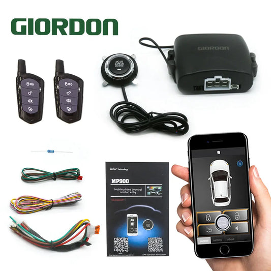 PKE Car Alarm System Kit – Smart Keyless Entry & Central Locking Remote Control with Smartphone Compatibility & Push Button Start Security System