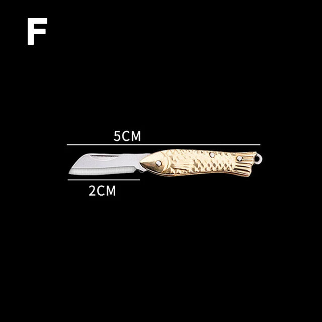 Mini Brass Knife Keychain - Stainless Steel Folding Cleaver Pendant Pocket Tool