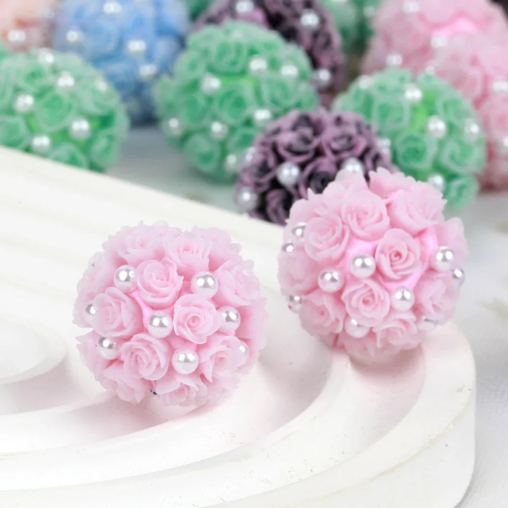 20mm Rose Flower Ball Pearl Beads – 1/3/5PCS Polymer Acrylic Beads for DIY Jewelry Making, Necklaces, Bracelets & Earrings
